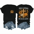 thumbnail image 1 of Fall For Jesus Shirt, Fall For Jesus He Never Leaves Shirt Funny Jesus Graphic Tees For Women, 1 of 7