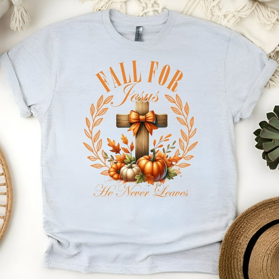 Fall For Jesus Tee | Christian Pumpkin Fall Shirt | Unisex Casual T-Shirt, Ash, Size 3XL