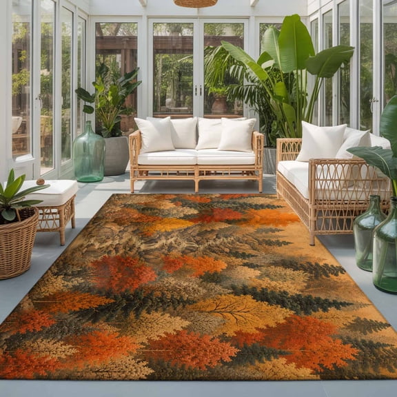 Fall Forest 3'x5' Area Rugs Rustic Terracotta Green Tree Nature Scenic Landscape Washable Area Rugs Non-Slip Indoor Floor Mats Carpet for Living Room Bedroom Dining Room