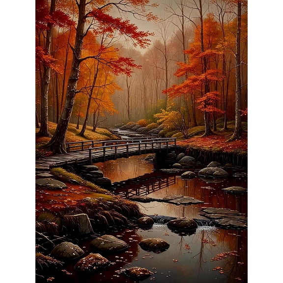 Fall Forest 35 Piece Puzzles for Adults,Bridge Lake Wooden Jigsaw Puzzle 35 Pieces for Family Game,Great Gifts for Puzzles Lovers