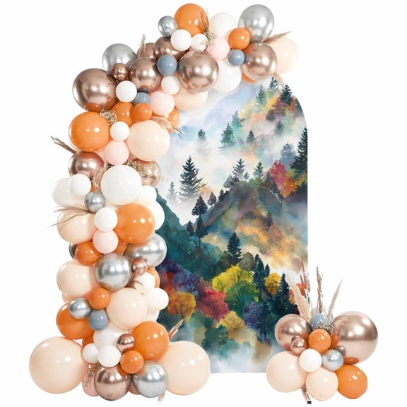 Fall Forest Arch Backdrop Cover 4 FT, Watercolor Mountain Fog Nature Scenery Wedding Arch Cover Stretchy Backdrop Stands Covers for Birthday Party Ceremony Banquet Decor