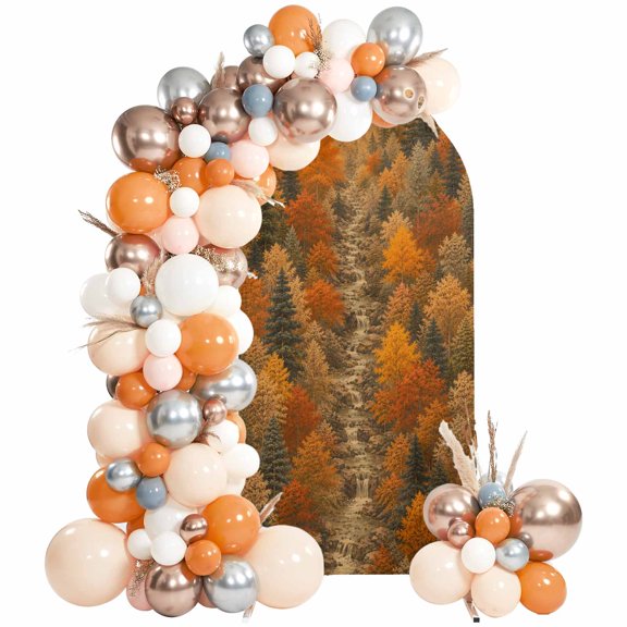 Fall Forest Arch Backdrop Cover 6 FT, Rustic Terracotta Green Tree Nature Scenic Landscape Wedding Arch Cover Stretchy Backdrop Stands Covers for Birthday Party Ceremony Banquet Decor