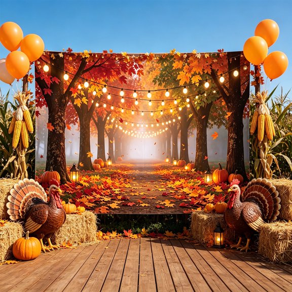 Fall Forest Backdrop Banner, Autumn Pumpkin Maple Leaf Photography Background, Summer Harvest Party Decor for Thanksgiving Photo Booth/Birthday/Backyard Gathering/Holiday Event Decoration, A