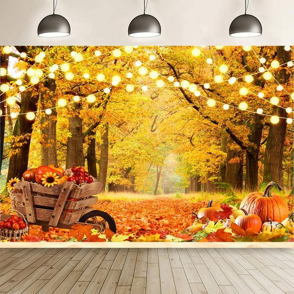 Fall Forest Backdrop, Maple Leaf Pumpkin Natural Landscape Background, Thanksgiving Photograph Backdrop Wall Decoration, Autumn Themed Party Decor Backdrop Supplies Photo Booth Prop 7X5FT
