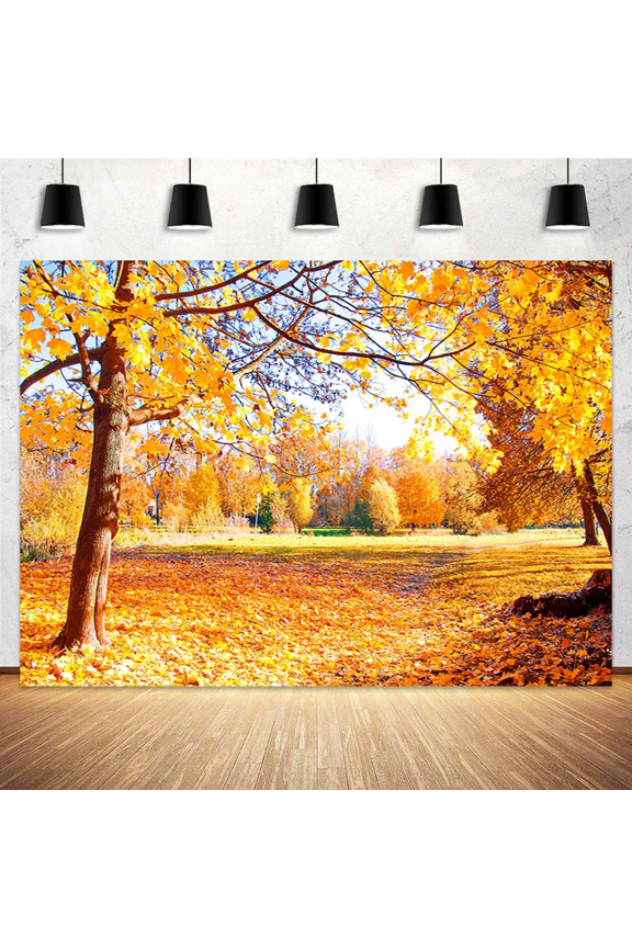 Fall Forest Background, Yellow Maple Leaves Photography Backdrop, Autumn Thanksgiving Day Harvest Decoration Banner Photo Booth Props,6x4ft