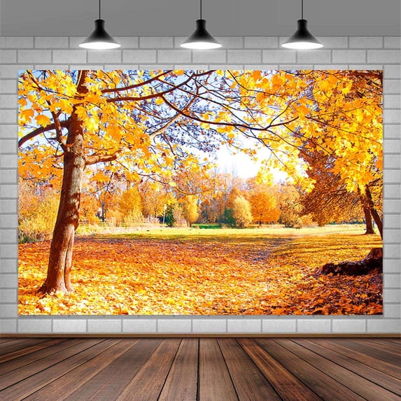 Fall Forest Background, Yellow Maple Leaves Photography Backdrop, Autumn Thanksgiving Day Harvest Decoration Banner Photo Booth Props,7X5ft