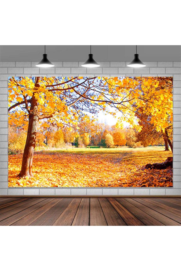 Fall Forest Background, Yellow Maple Leaves Photography Backdrop, Autumn Thanksgiving Day Harvest Decoration Banner Photo Booth Props,7X5ft