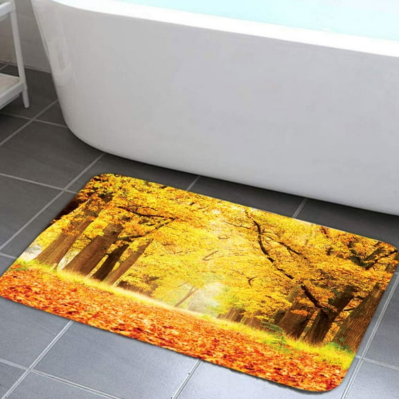 Fall Forest Bath Rugs Mats, Autumn Season Maple Leaves Tree Non-slip Bathroom Mats Rugs, Fall Nature Landscape Country Vintage Cabin Kitchen Bedroom Floor Mat Decor 17X29IN