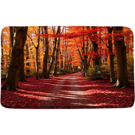 Fall Forest Bathroom Runner Rug Nature Landscape Red Yellow Tree Autumn Scenery Kitchen Doormat Bath Mat 16x24 Inch