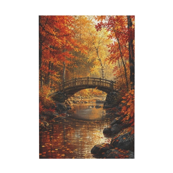 Fall Forest Bridge and Lake Canvas Wall Art for Living Room Bedroom Club Bar 12*18in