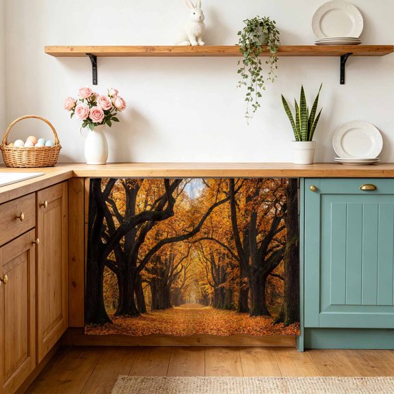 Fall Forest Cabinet Curtains 10" W x 11" L, Country Rustic Gold Yellow Tree Leaf Path Landscape Under-Desk Privacy Dust Proof Drape Dishwasher Curtain Sink Skirt for Kitchen Closet Bathroom Laundry