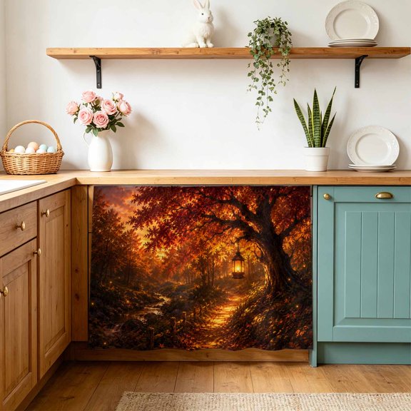 Fall Forest Cabinet Curtains 10"W x 11"L, Golden Yellow Maple Trees Path Landscape Rustic Country Under-Desk Privacy Dust Proof Drape Dishwasher Curtain Sink Skirt for Kitchen Closet Bathroom Laundry