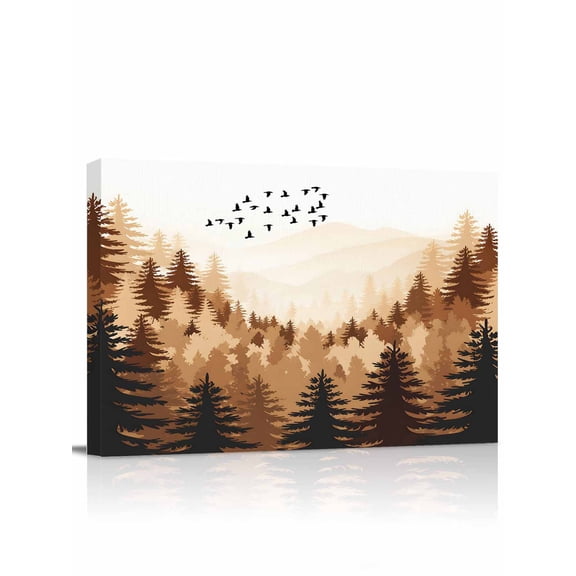 Fall Forest Canvas Print Wall Art Trees Forest Silhouette Framed Canvas Art Wall Decor Birds Landscape Pictures Painting Morden Artwork for Living Room Bedroom, Ready to Hang - 12"x16"