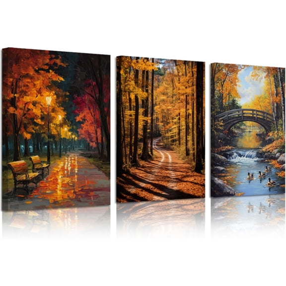 Fall Forest Canvas Wall Art 3Pcs Autumn Landscape Pictures
