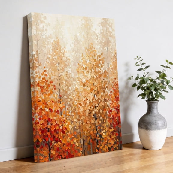 Fall Forest Canvas Wall Art, Abstract Terracotta Amber Gold Trees Leaf Rustic Pictures Wall Decor Wooden Framed Artwork Art Prints for Living Room Hallway Bedroom Office 8"x12"