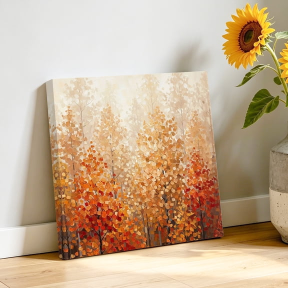 Fall Forest Canvas Wall Art, Abstract Terracotta Amber Gold Trees Leaf Rustic Pictures Wall Decor Wooden Framed Artwork Art Prints for Living Room Hallway Bedroom Office 10"x10"