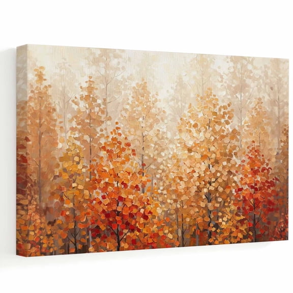 Fall Forest Canvas Wall Art, Abstract Terracotta Amber Gold Trees Leaf Rustic Wall Art Prints Artwork Framed Canvas Ready to Hang Art Pictures for Living Dining Room Bedroom Hallway 32" x 24"