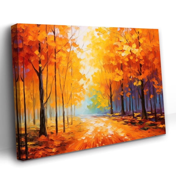 Fall Forest Canvas Wall Art Autumn Painting Print Forest Path with Orange Leaves Pictures Fall Scenery Poster Farmhouse Living Room Office Decor