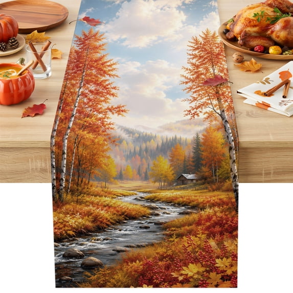 Fall Forest Cotton Linen Table Runner for Dining Kitchen, Autumn ...