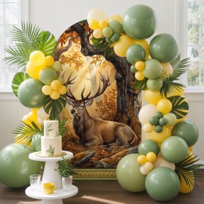 Fall Forest Deer Arch Backdrop Cover, 4FT, Country Rustic Wilderness Farmhouse Tree Grass Spandex Arch Covers Double-Sided Backdrop for Wedding Birthday Party Photo Background Decoration