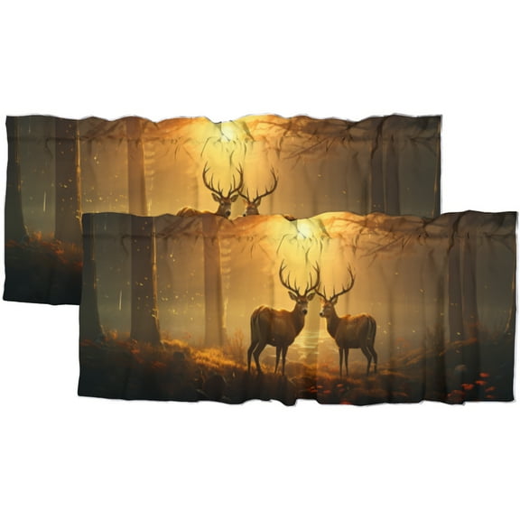 Fall Forest Deer Curtains Valances for Home Decor Rustic Hunting Country Wild Animal Autumn Privacy Window Valances for Living Room Kitchen 54 by 18 in, 2 Panel