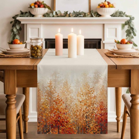 Fall Forest Dining Table Runner, Abstract Terracotta Amber Gold Trees Leaf Rustic Washable Table Runners Kitchen Coffee Table Center Decor for Home Party Holiday Wedding 13 x 90 Inches