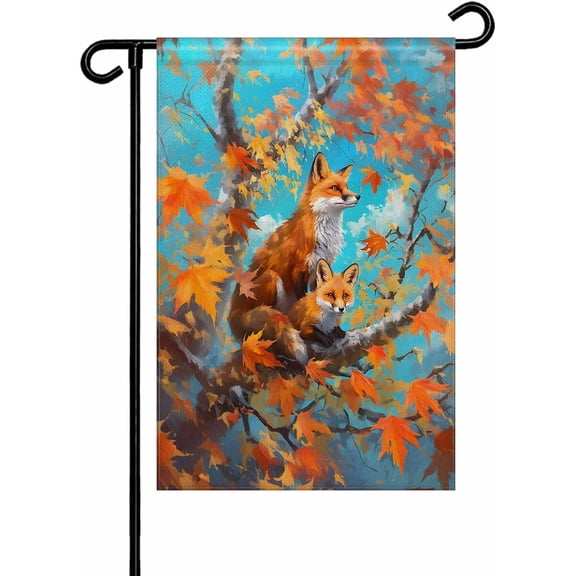 Fall Forest Fox Garden Flag 12x18 Double Sided,Fall Orange Red Autumn Maple Leaves Decorative Welcome Yard Flags for Outside Dcor,Indoor Outdoor Halloween Thanksgiving Christmas Holiday Decoration