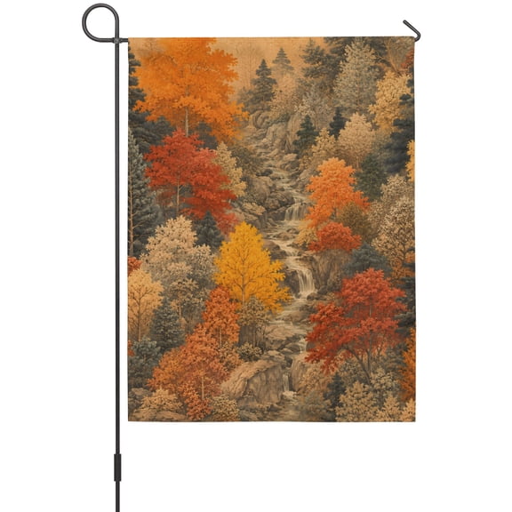 Fall Forest Garden Flag 12x18 Inch Rustic Terracotta Green Tree Nature Scenic Landscape Double Sided Outdoor Garden Flags Welcome House Flag Decorative Yard Flags for Outside Holiday Decoration