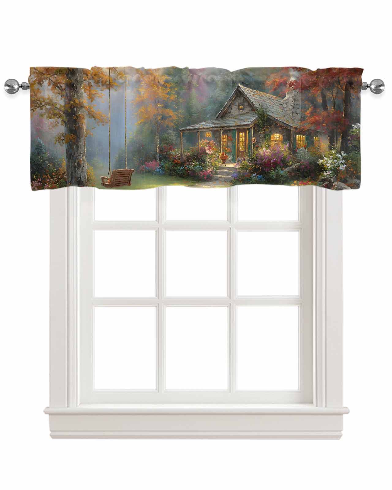 Fall Forest Kitchen Valances for Windows Farmhouse Linen Window Valance ...