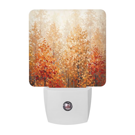 Fall Forest LED Night Light, Abstract Terracotta Amber Gold Trees Leaf Rustic Night Lights plug into Wall with Smart Sensor Dusk to Dawn Sensor for Nursery Bedroom 2.95x4.5in