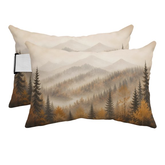 Fall Forest Outdoor Pillows for Chaise Lounge Chair Beach Headrest Pillow Set of 2 Waterproof Lumbar Pillows with Insert&Strap Autumn Vintage Pine Trees Mountains Landscape Pool Pillow 11"x16"