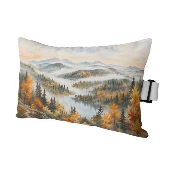 Fall Forest Outdoor Pillows for Chaise Lounge Chair Waterproof Lumbar Pillows with Insert&Adjustable Strap Beach Headrest Pillow Autumn Watercolor Pine Trees Mountains Landscape Pool Pillow 11"x16"