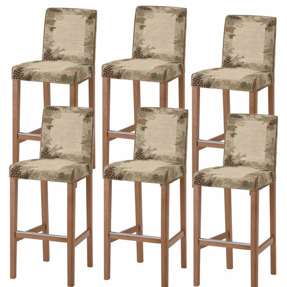 Fall Forest Pine Bar Stool Covers - Stretch Dining Chair Covers Set of 6, Autumn Vintage Pine Cones Botanical Bar Chair Cover Removable Counter Stool Pub Chairs Slipcovers Protectors for Kitchen/Cafe