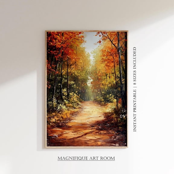 Fall Forest Poster Wall Art Autumn Pathway Landscape Poster, Vintage Nature, Rustic Woodland Decor Poster F11, Size 8x12 UNFFRAMED F03.1.7l2343