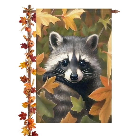 Barnyard Raccoon Fall Forest Raccoon Garden Flags for Outside Maple Leaf Double Sided ...