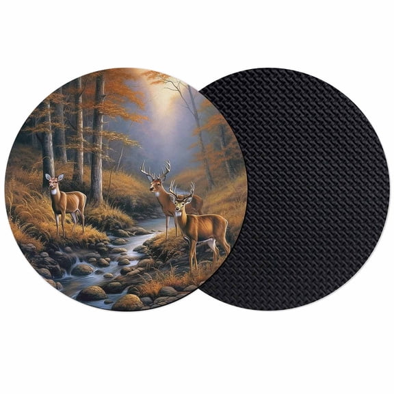 Fall Forest Rustic Deer Coasters for Drinks,Absorbent Non Slip Rubber Drink Coasters Set of 2 for Cup,Table,Bar,Home Decor, Nature Creeks Rock