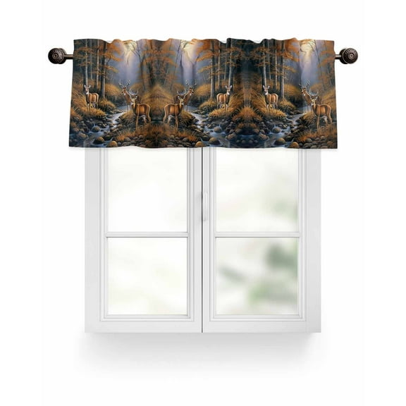 Fall Forest Rustic Deer Kitchen Valances for Windows Nature Creeks Rock Valance Curtains&nbsp; for Kitchen /Living Room/Bedroom/ Bathroom Decor, 42"x12 " ,Rod Pocket 1 Panel,
