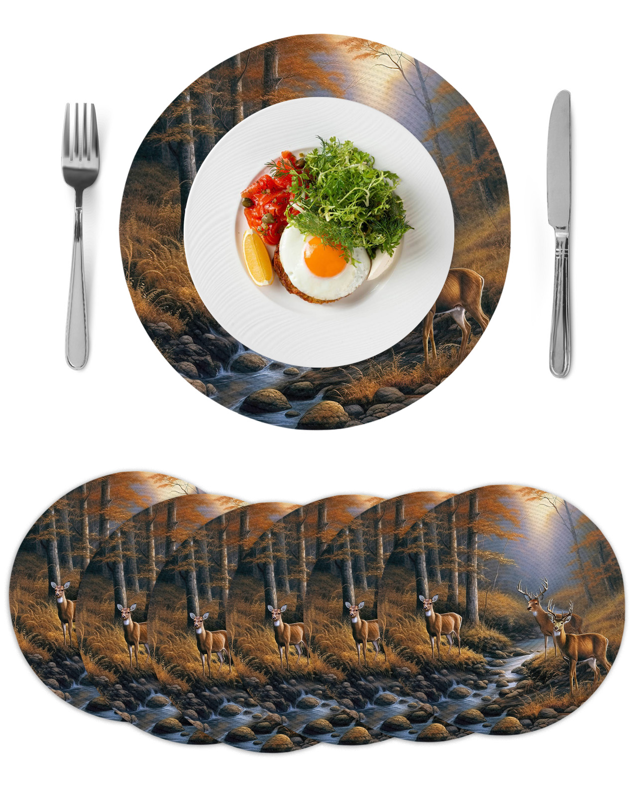 Fall Forest Rustic Deer Round Table Placemats set of 6, Nature Creeks ...