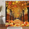 Fall Forest Shower Curtain, Autumn Yellow Pumpkin Red Maple Leaf