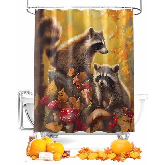 Fall Forest Shower Curtain Set ，Waterproof Fabric Shower Curtains Animal Raccoon Shower Curtains for Bathroom,Bathroom Decor 54x"78"