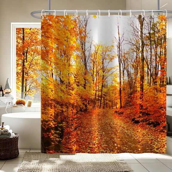 Fall Forest Shower Curtains,Yellow Fall Maple Leaves Tree Nature Autumn Season Landscape Fabric Shower Curtains for Bathroom,72x72 Inch
