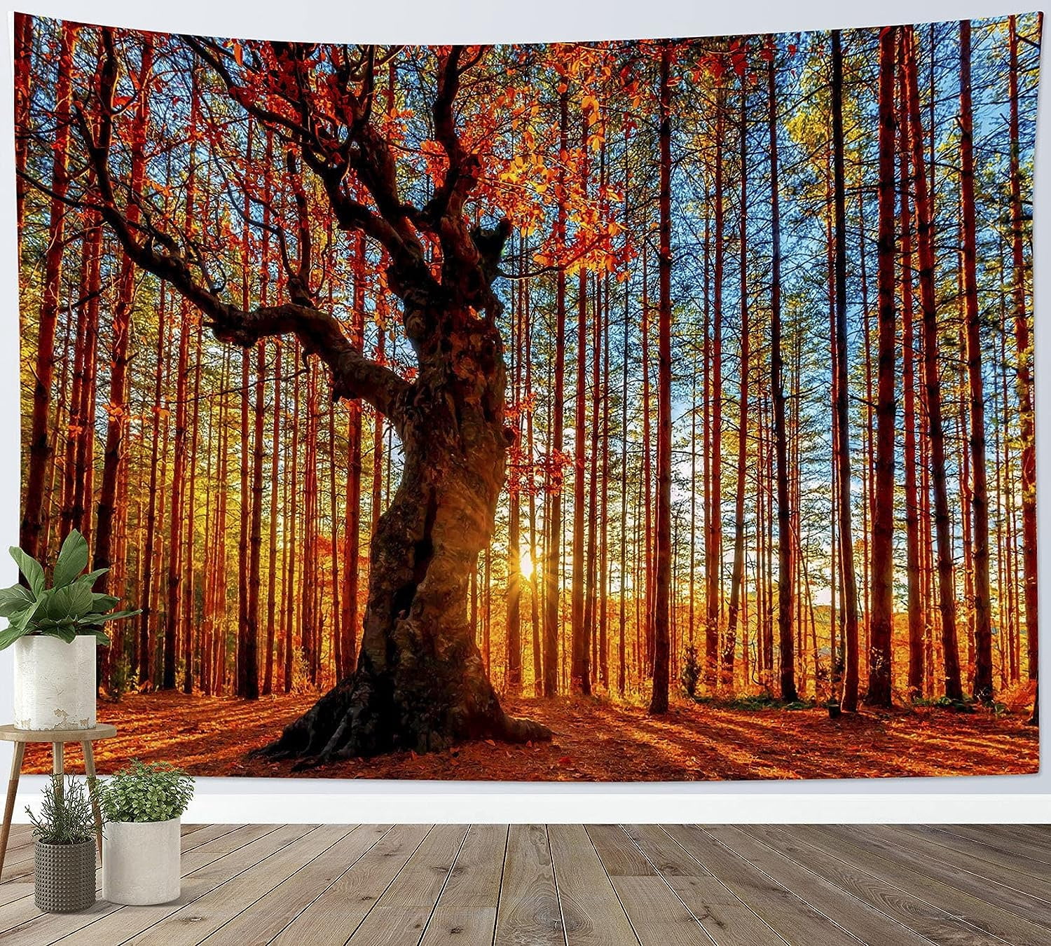 Fall Forest Tapestry, Autumn Red Yellow Maple Leaf Trees Tapestry for ...