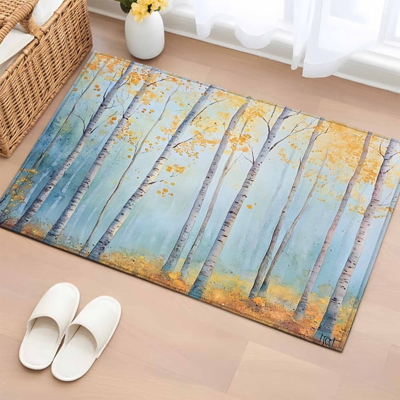 Fall Forest Tree Bathroom Rug Washable 2x3 Entryway Rug Non Slip Retro Trunk Leaves Orange Blue Front Door Mat Low Pile Indoor Doormat Throw Floor Carpet for Kitchen Bedroom Entrance