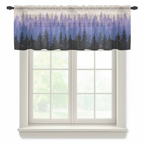 Fall Forest,Valance Curtains for Kitchen/Living Room/Bathroom/Bedroom Window,Rod Pocket Small Topper Half Short Window Curtains Voile Sheer Scarf,Autumn Ombre Purple Black Trees Fog Mountain 42"x12"