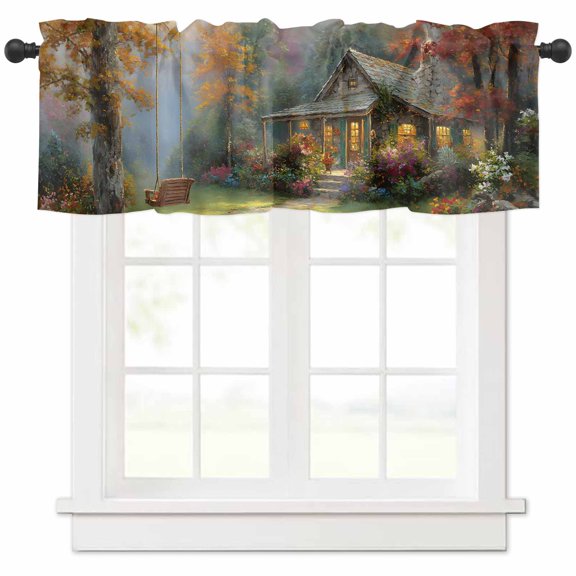Fall Forest Valances for Windows Farmhouse Kitchen Curtains Valances Rod Pocket Valance Curtains for Kitchen Windows Country Pastoral Trees Cabin Nature Scenery Window Valances for Bathroom 54"x18"