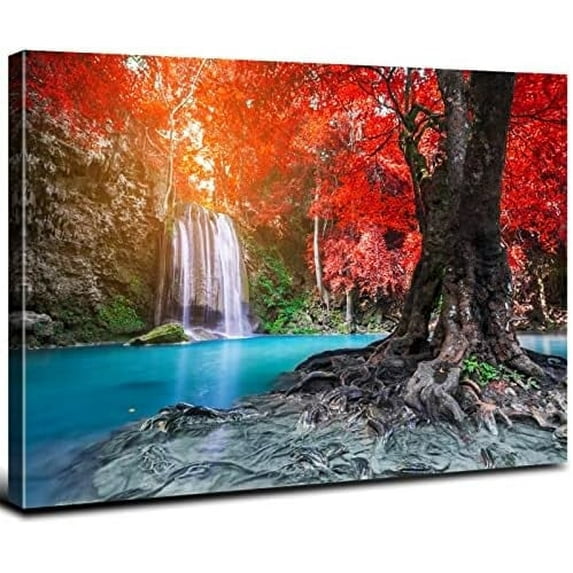 Fall Forest Wall Art Nature Landscape Canvas Prints Season Mountain Waterfall Pictures Wall Decor fro Bathroom Bedroom Red Tree Park Paintings Modern Frame Artwork Kitchen Home Decorations 12x16\u201d
