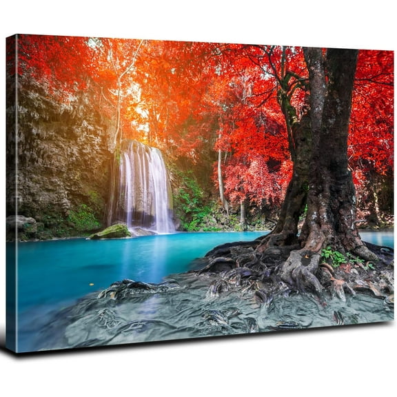 Fall Forest Wall Art Nature Landscape Canvas Prints Season Mountain Waterfall Pictures Wall Decor fro Bathroom Bedroom Red Tree Park Paintings Modern Frame Artwork Kitchen Home Decorations 12x16”