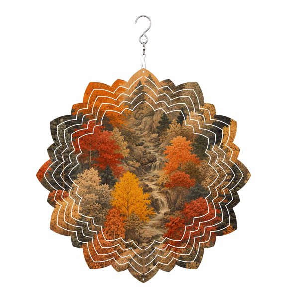 Fall Forest Wind Spinner for Garden Yard 8In, Rustic Terracotta Green Tree Nature Scenic Landscape 3D Stainless Steel Kinetic Hanging Wind Spinners Rustproof Outdoor Decor for Lawn Patio Home