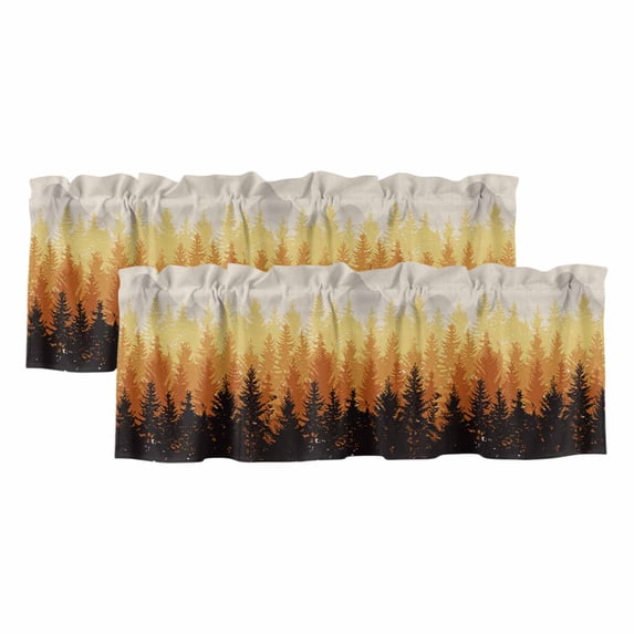 Fall Forest Window Valance, Silhouette Orange Art Oil Painting Linen 2 ...