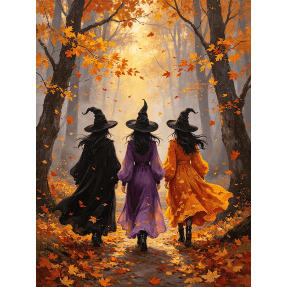 Fall Forest Witches Diamond Painting Kits for Adults, 5D Halloween Diamond Art Kits, Full Round Drill Diamond Dot Painting Gem Art Kits, Relaxing Arts and Crafts, Home Decor & Gift 8x12in